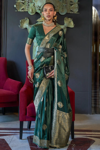 Green color nylon satin saree for women online shopping
