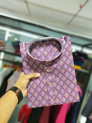 Purple cotton printed kurtas for men