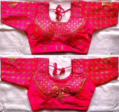 Pink color readymade silk zari work blouse 