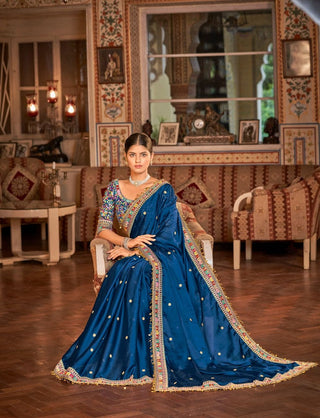 Blue organza zari sequins saree online