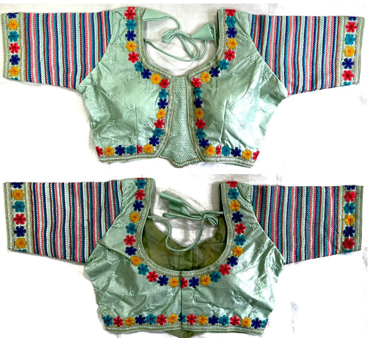 Pista color silk blouse for wedding

