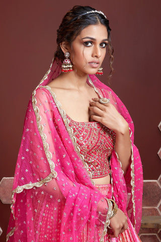 pure chinnon silk pink lehenga engagement