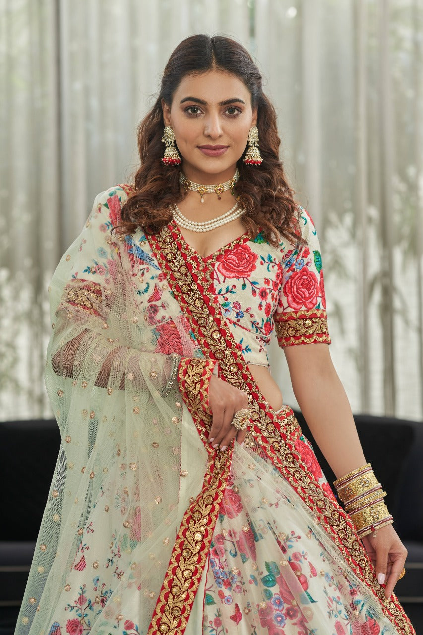 Simple white art silk lehenga choli