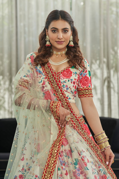 Simple white art silk lehenga choli