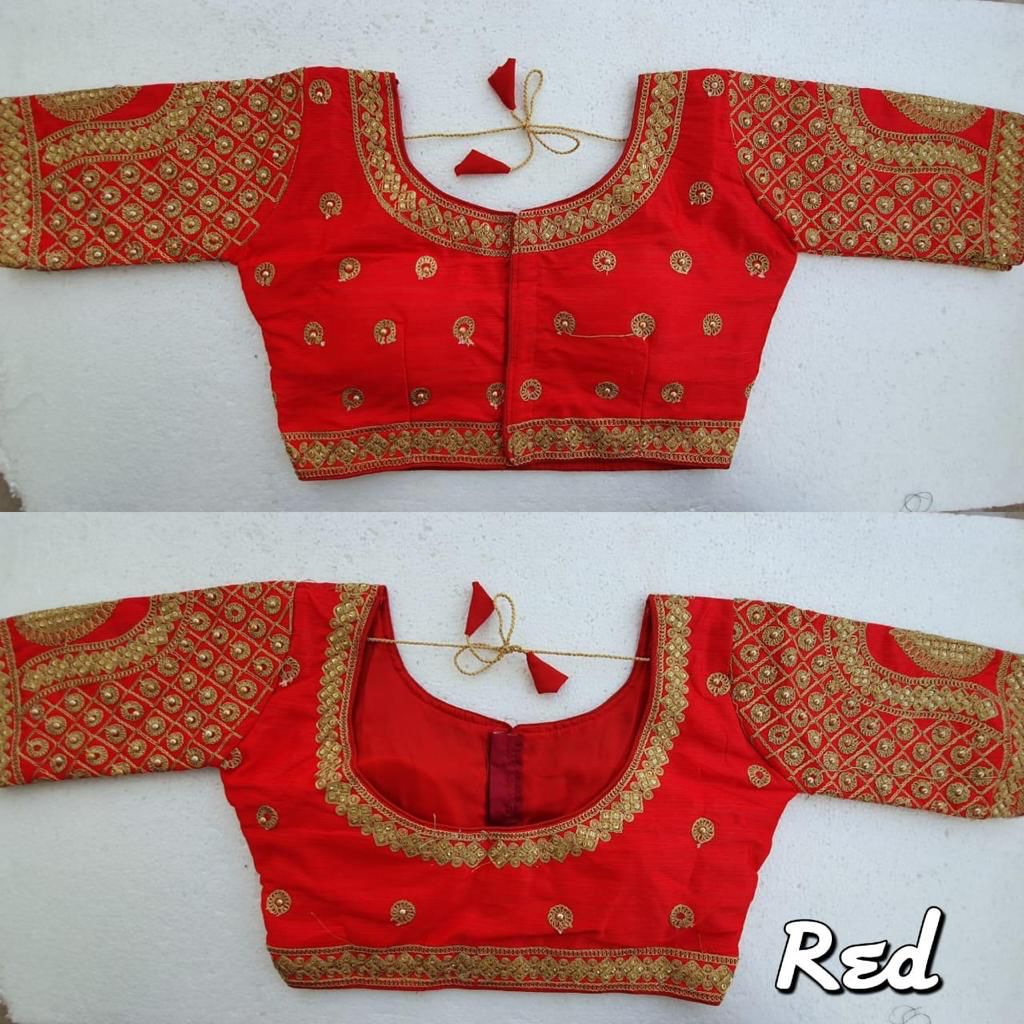 Red color silk embroidery work blouse for women