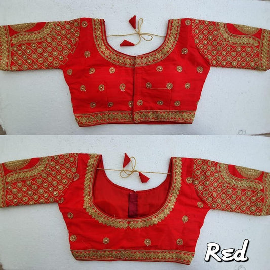 Red color silk embroidery work blouse for women