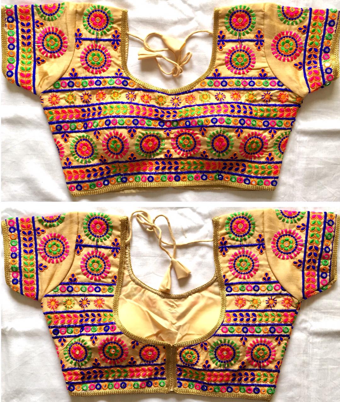 Black color silk mirror work blouse for women