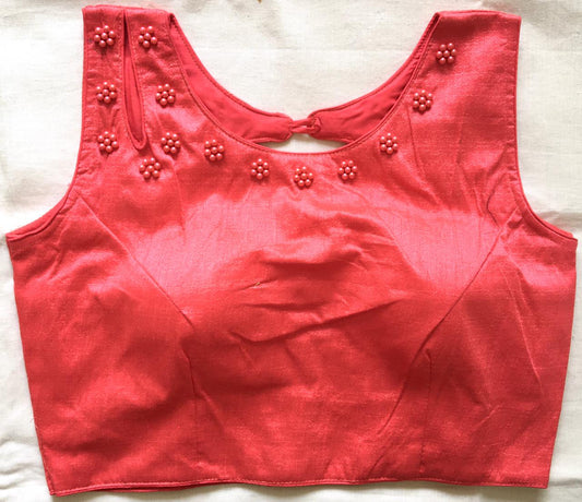 Peach color phantom silk moti work blouse online