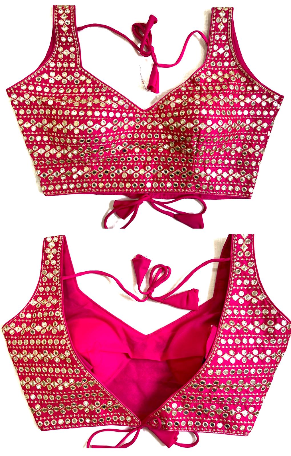 Pink Color mirror work blouse for  wedding