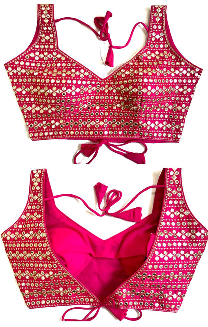 Pink Color mirror work blouse for  wedding