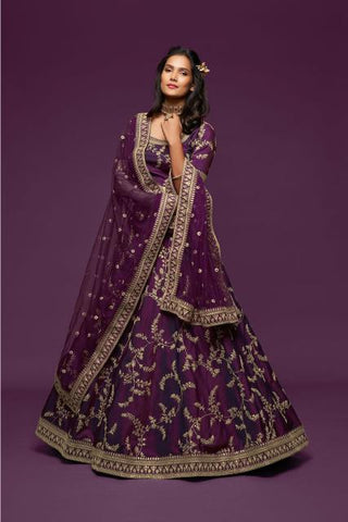 Purple color art silk sequins lehenga choli for wedding