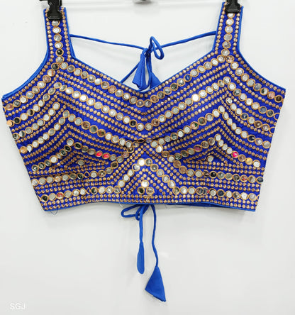 Blue color silk mirror work blouse 