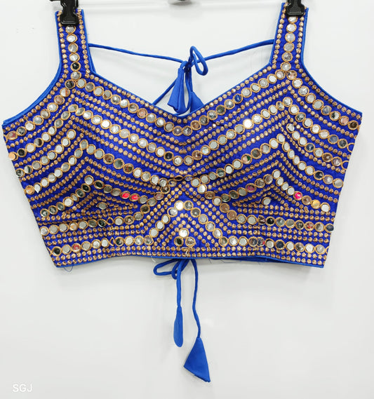 Blue color silk mirror work blouse 