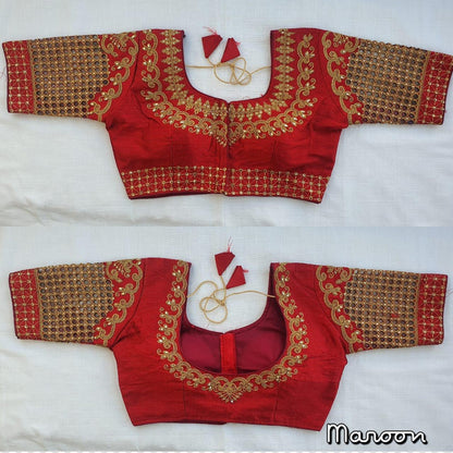 Maroon color phantom silk blouse for wedding