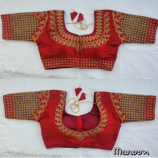 Maroon color phantom silk blouse for wedding