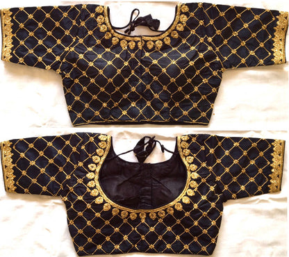 Black color fentam silk blouse for wedding