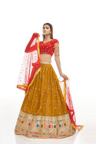 Mustard lehenga combination