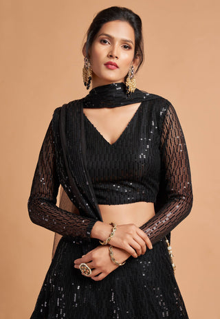 Multiple Sequins Black Lehenga for Wedding