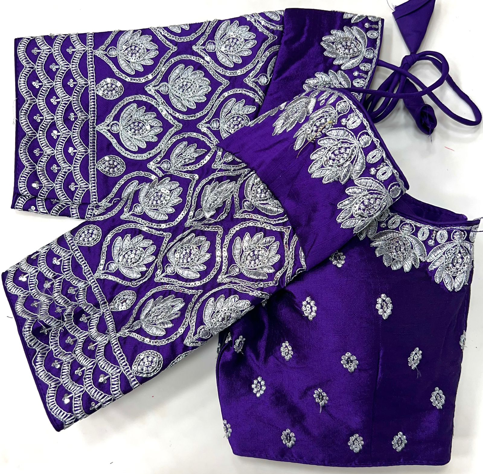 Purple color silk sequins work readymade blouse 