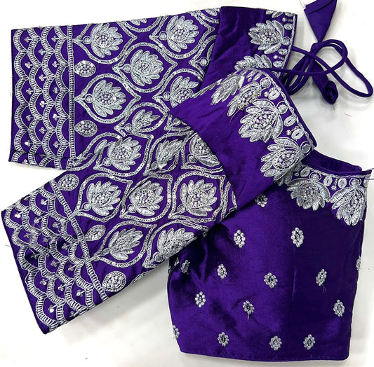 Purple color silk sequins work readymade blouse 