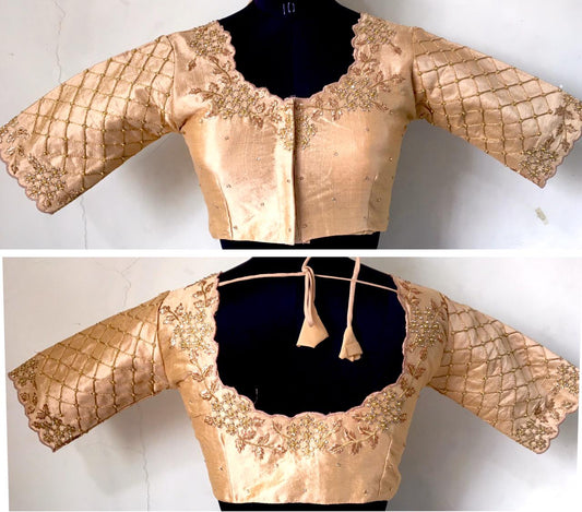 Cream color silk stitched blouse for women