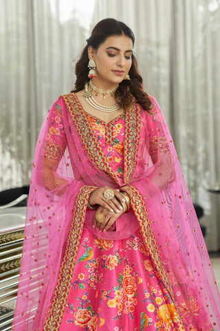 Dark pink silk lehenga