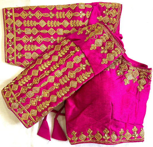 Pink color phantom silk readymade blouse for wedding 