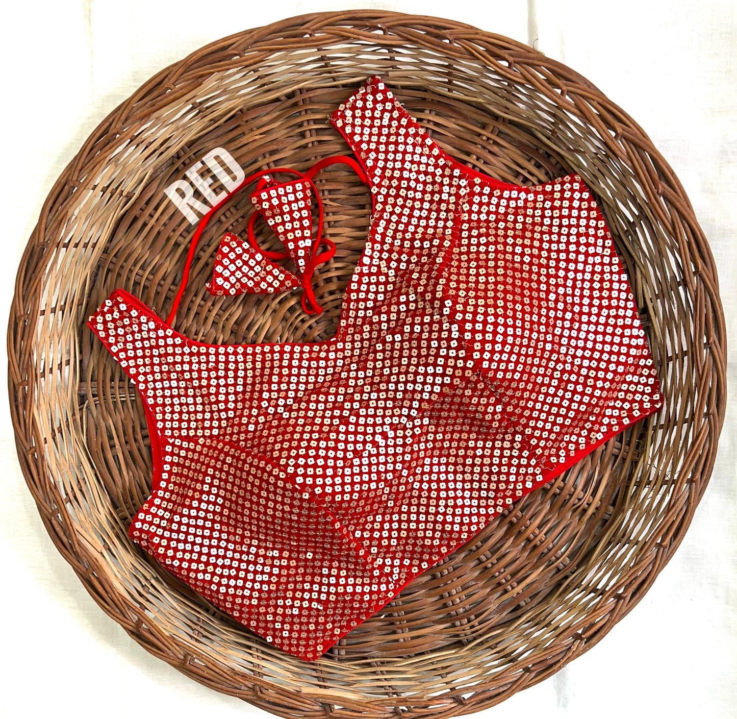 Red color sequins work blouse for reception