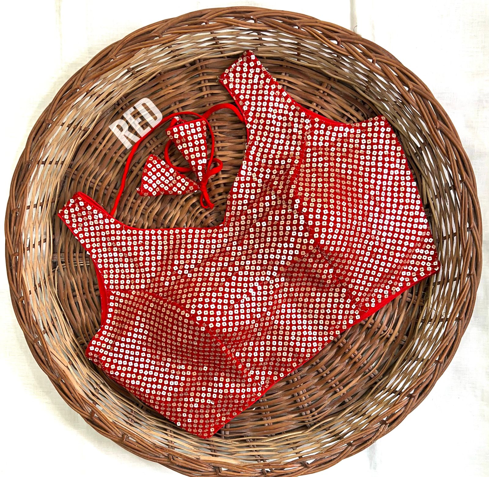 Red color sequins work blouse for reception