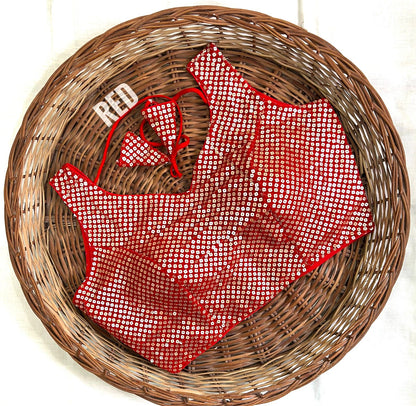 Red color sequins work blouse for reception