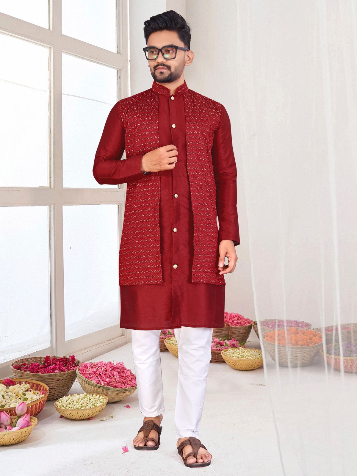 Traditional Indian Wedding Wear Men's Indo Western Kurta Pajama