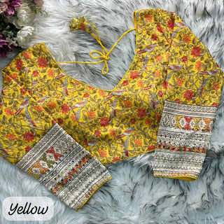 Yellow Printed Blouse For Lehenga Choli