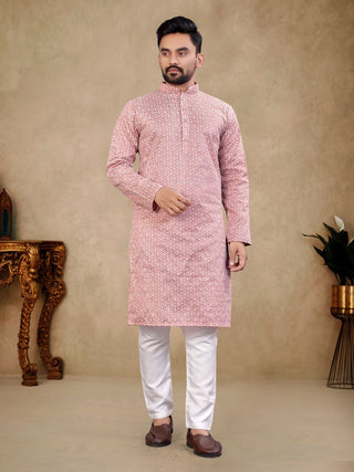 pink lucknowi mens kurta pajama