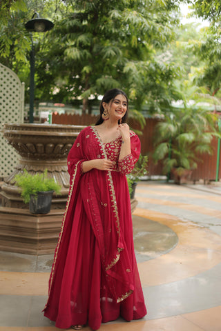 Pink color faux blooming gown with dupatta