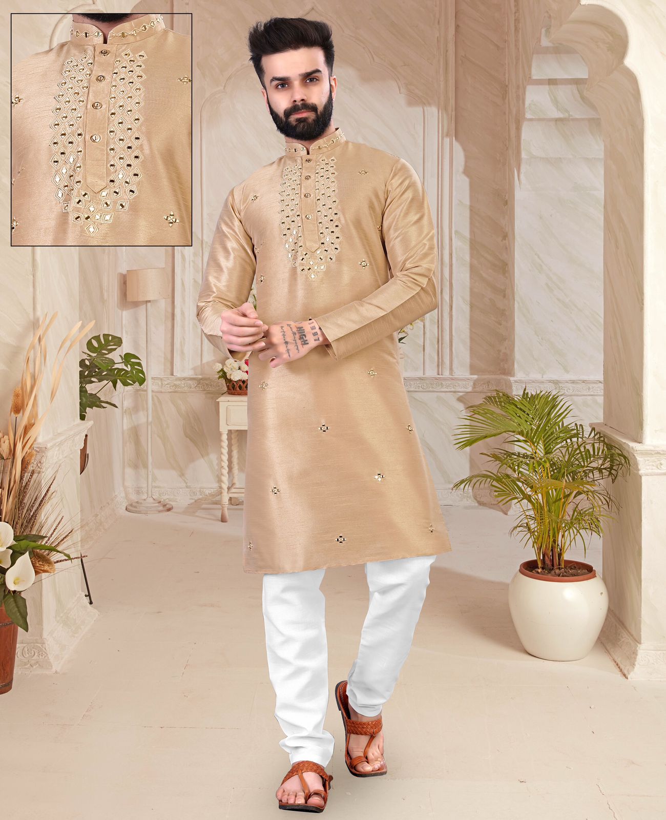 Designar Kurat Pajama Original Mirror Work Neck Kurta