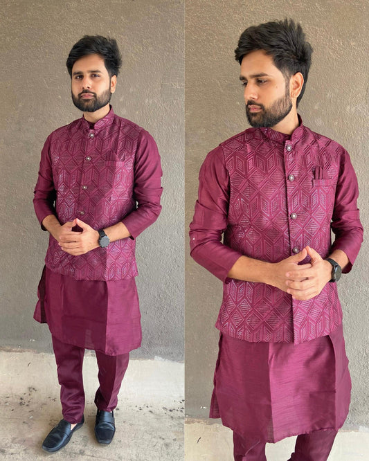 Wine color banglori silk koti kurta set