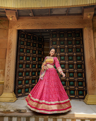 Pink color gaji soft silk lehenga choli for women with price
