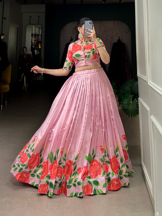 Peach color tussar silk lehenga choli for women