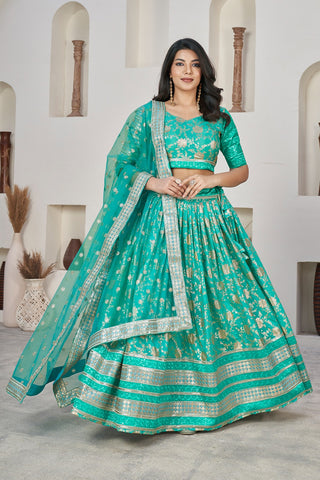 Rama color dola jacquard lehenga choli images