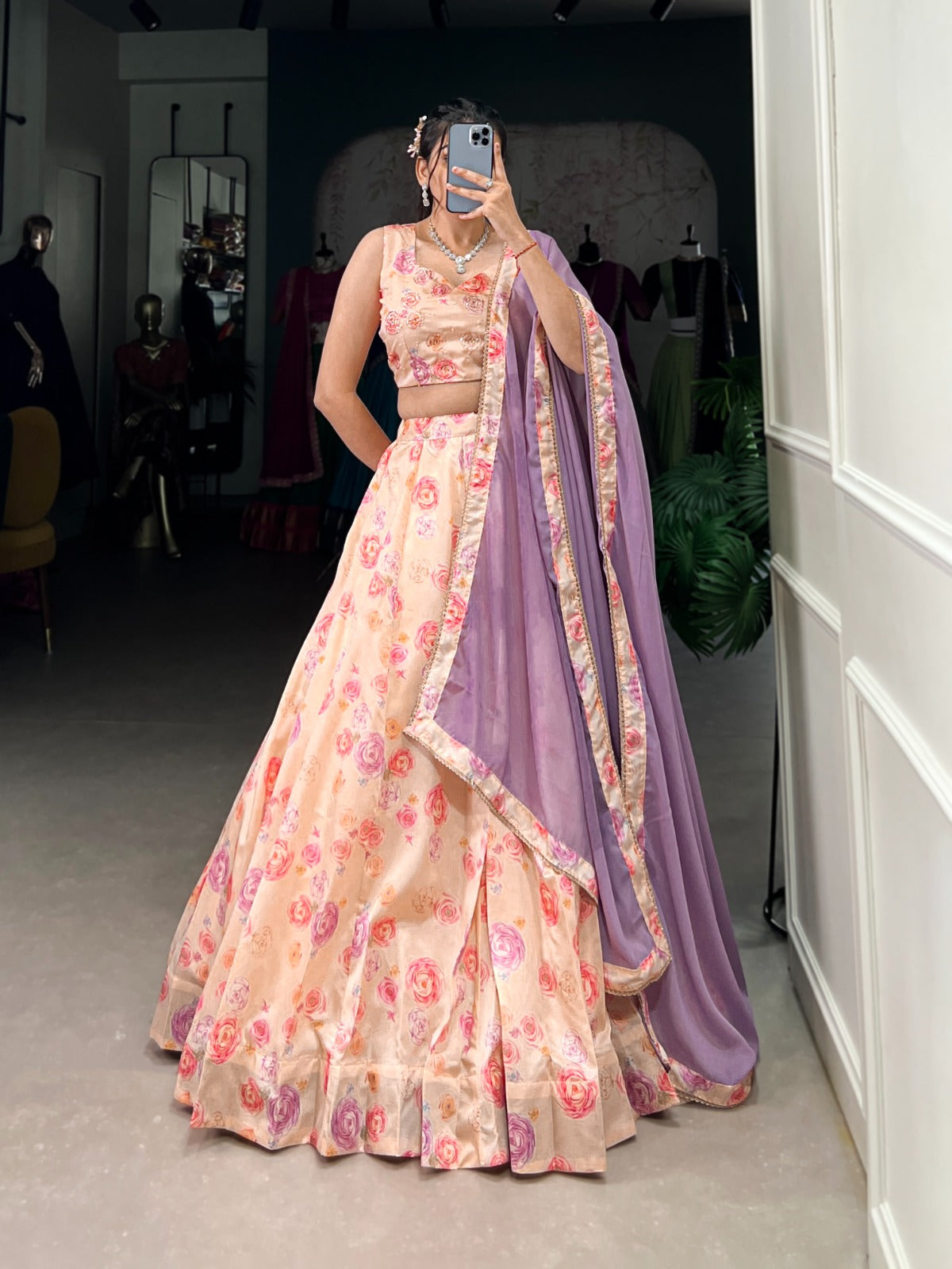Peach color tussar silk lehenga choli for women