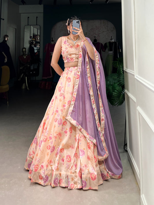 Peach color tussar silk lehenga choli for women