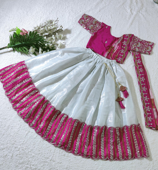 White color chelline lehenga choli for girls