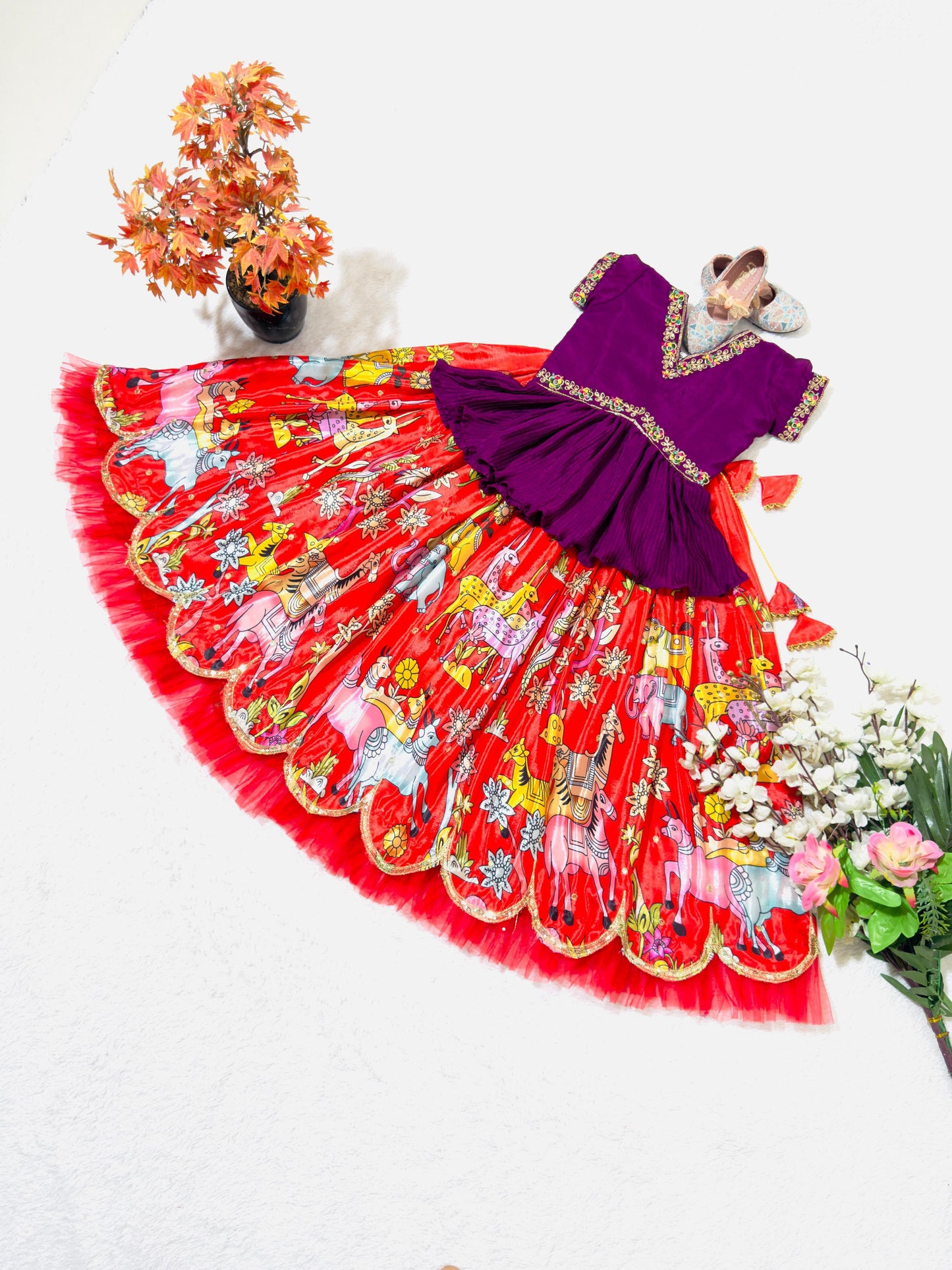 Red color georgette lehenga choli for small girls with price
