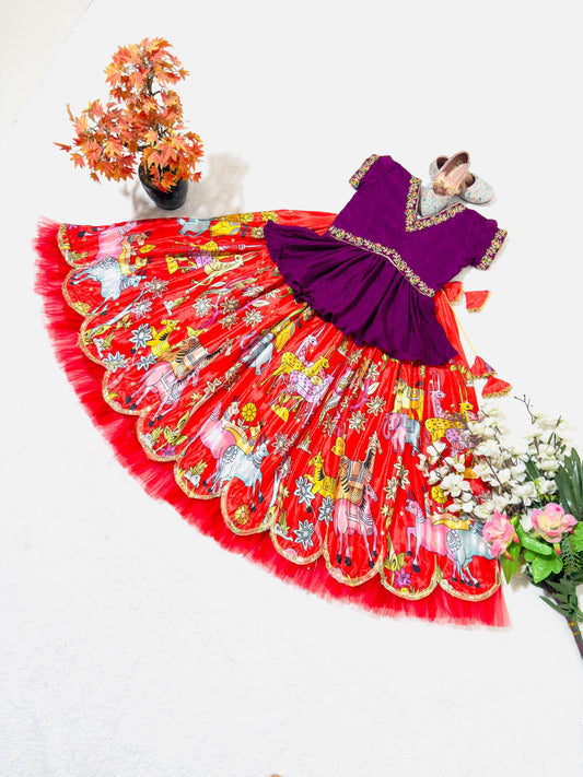 Red color georgette lehenga choli for small girls with price
