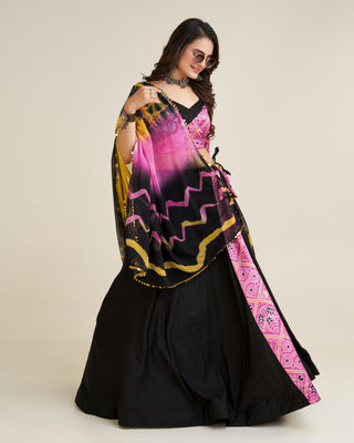 Black rayon navratri chaniya choli for women with dupatta
