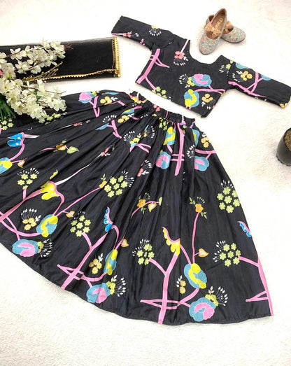 Black color chinon silk lehenga choli for women