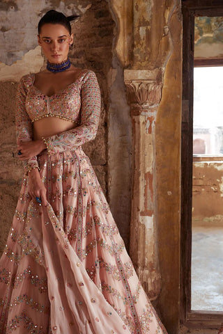 peach colour lehenga for engagement