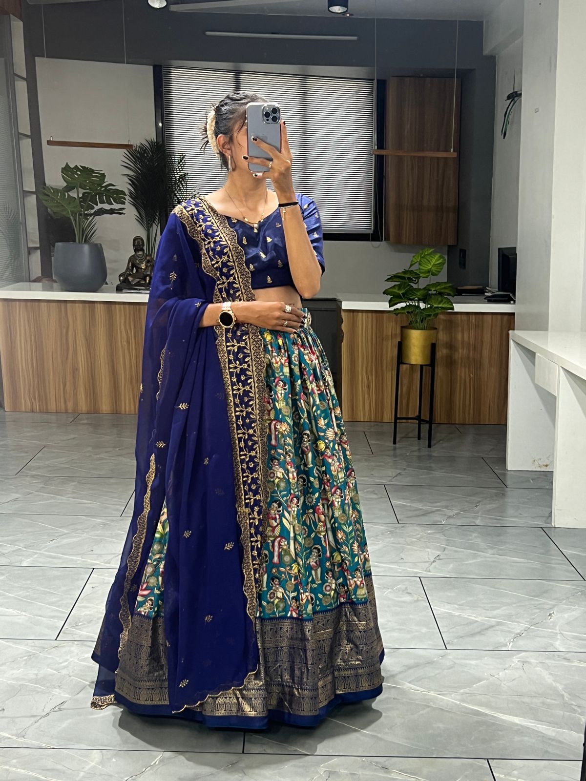 Firozi silk party wear lehenga choli