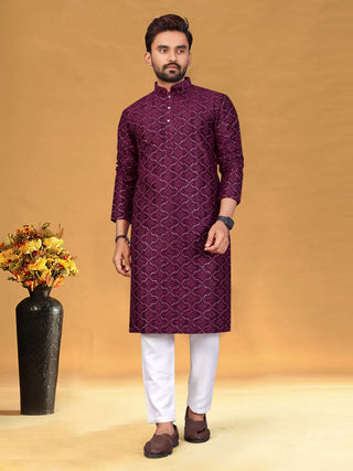 Purple Kurta Party Wear Mens Kurta Sets