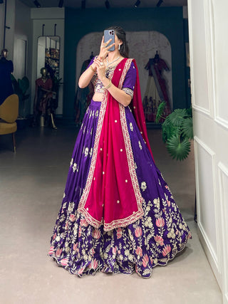 Purple color vichitra silk lehenga choli for women